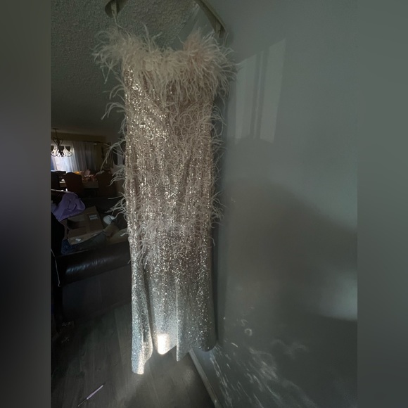 Feather trimmed sequin gown from Moda Operandi, New never used. - Picture 3 of 6